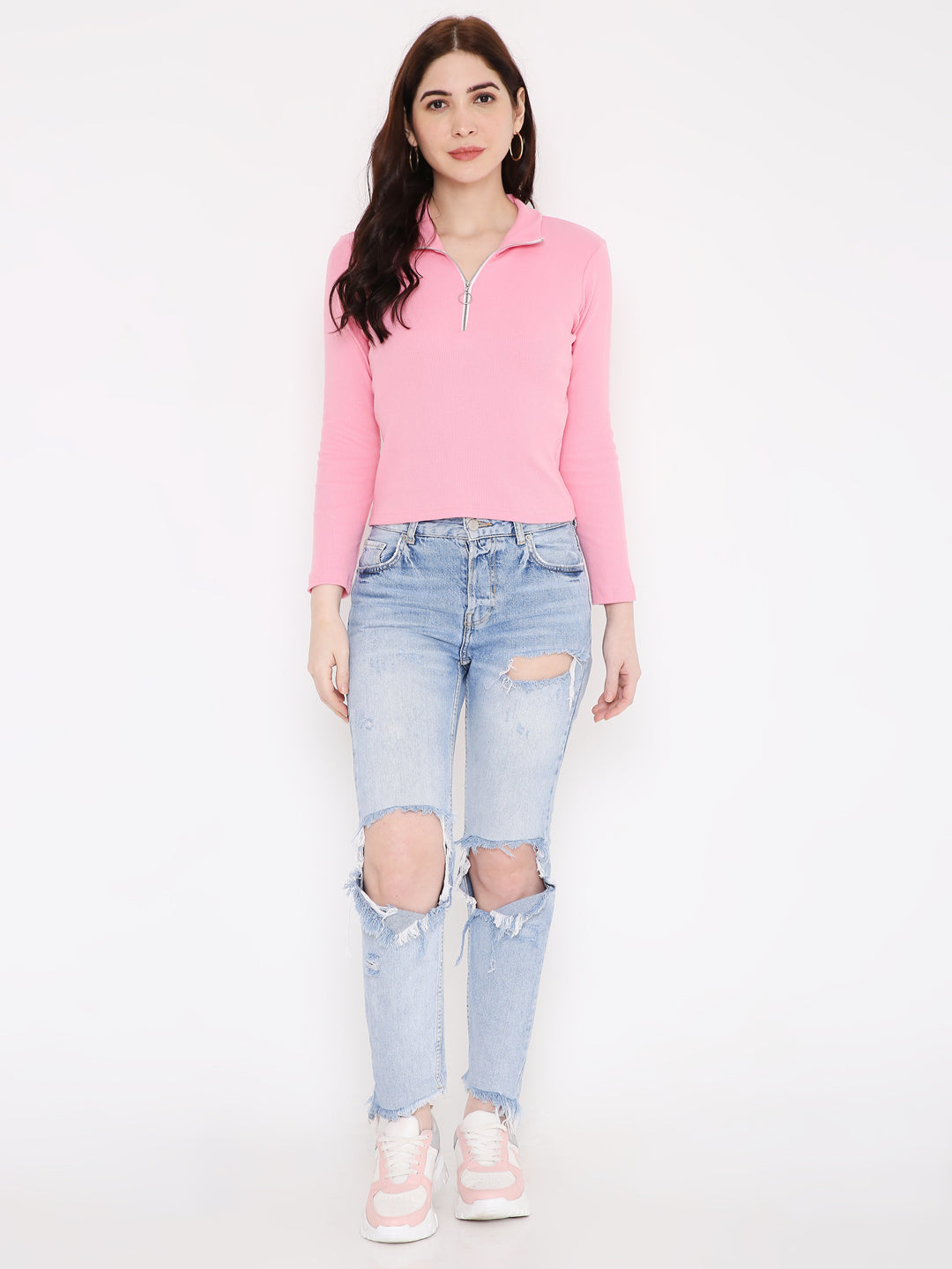 Rider Zipper Knit Crop Top