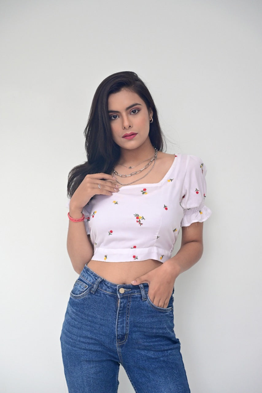 Sangria Cotton Small Print Blouse