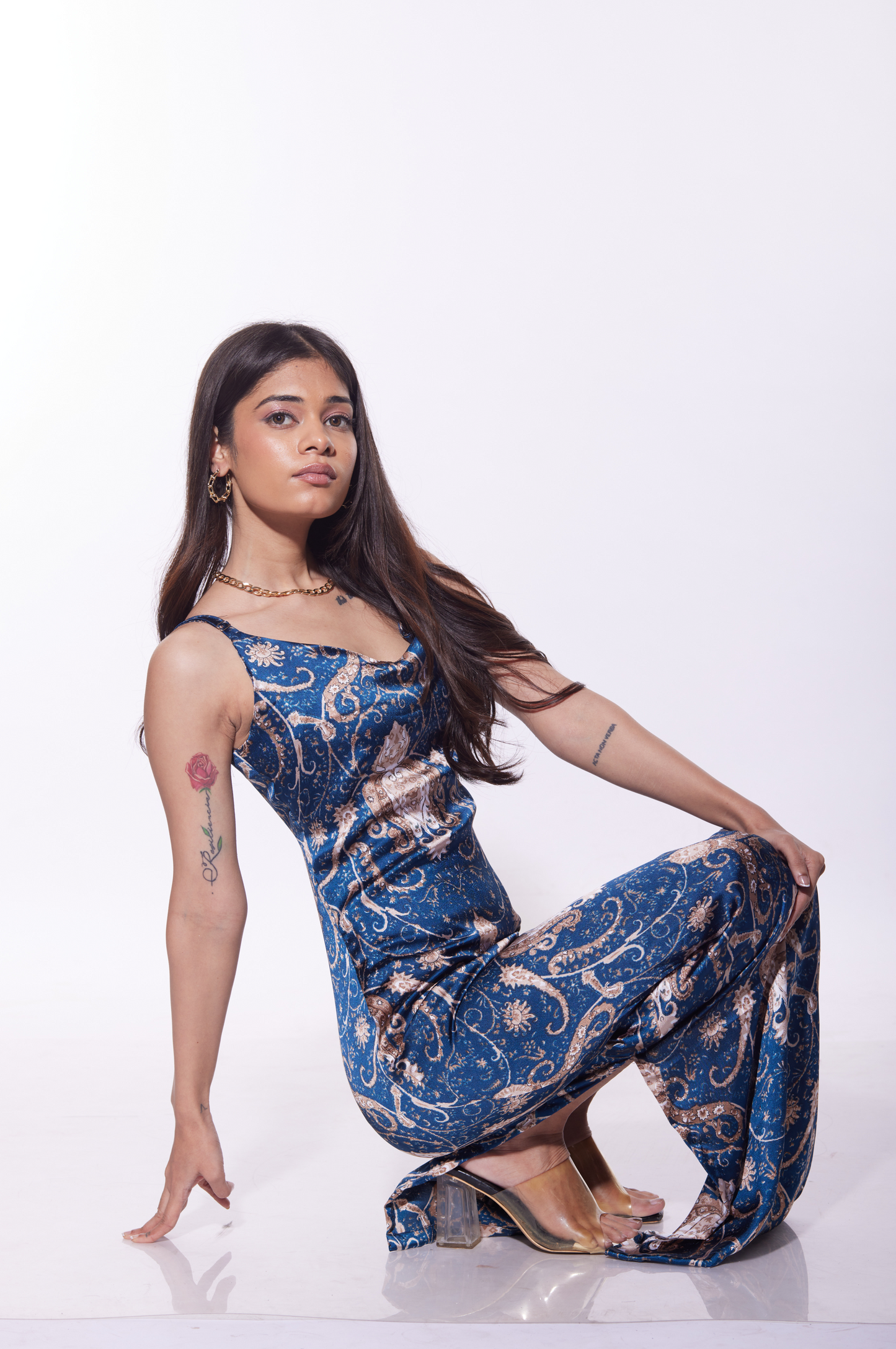 Mari Printed Satin Dress