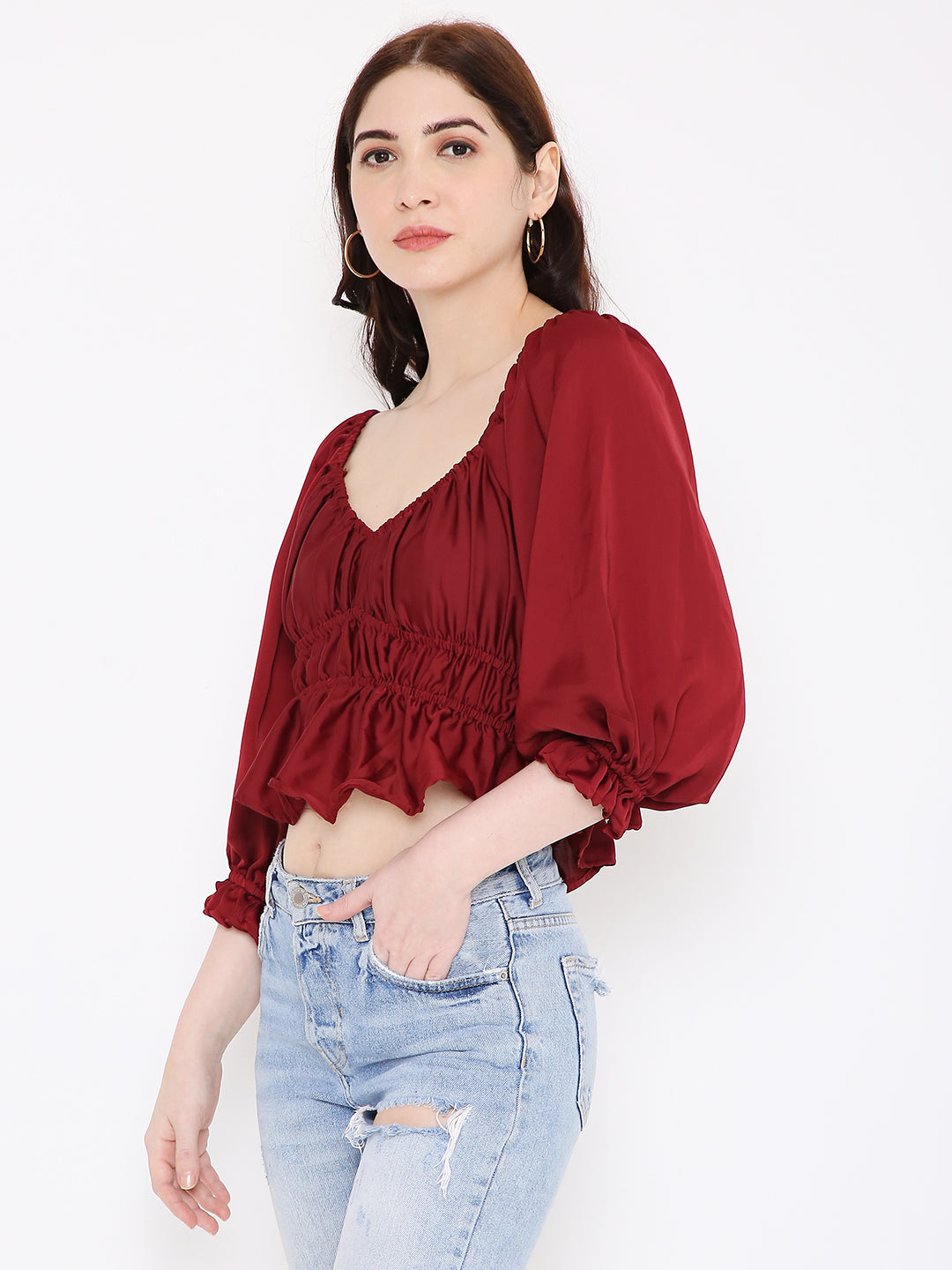 Aloha Satin Shirred Blouse