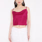 A beautiful lady in red slip satin blouse