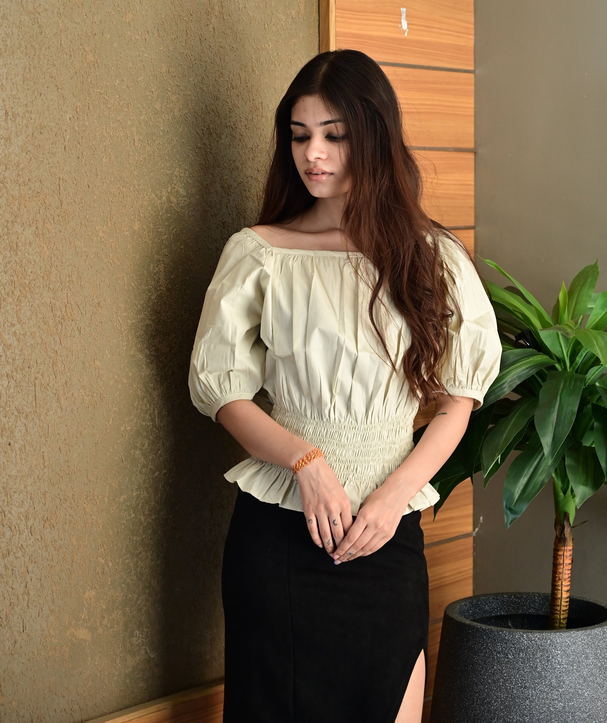 Kheil Ruched Off Shoulder Blouse