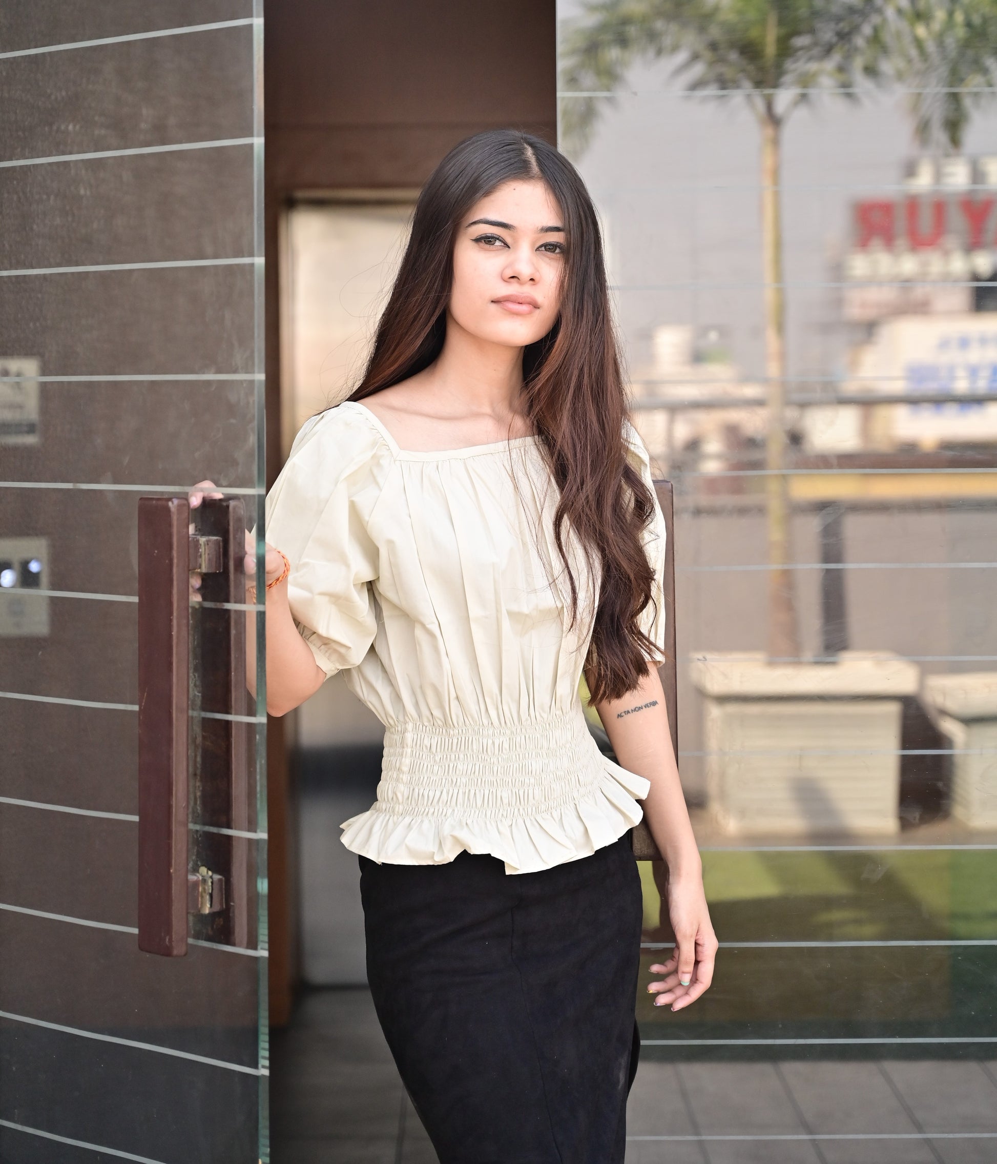 Kheil Ruched Off Shoulder Blouse