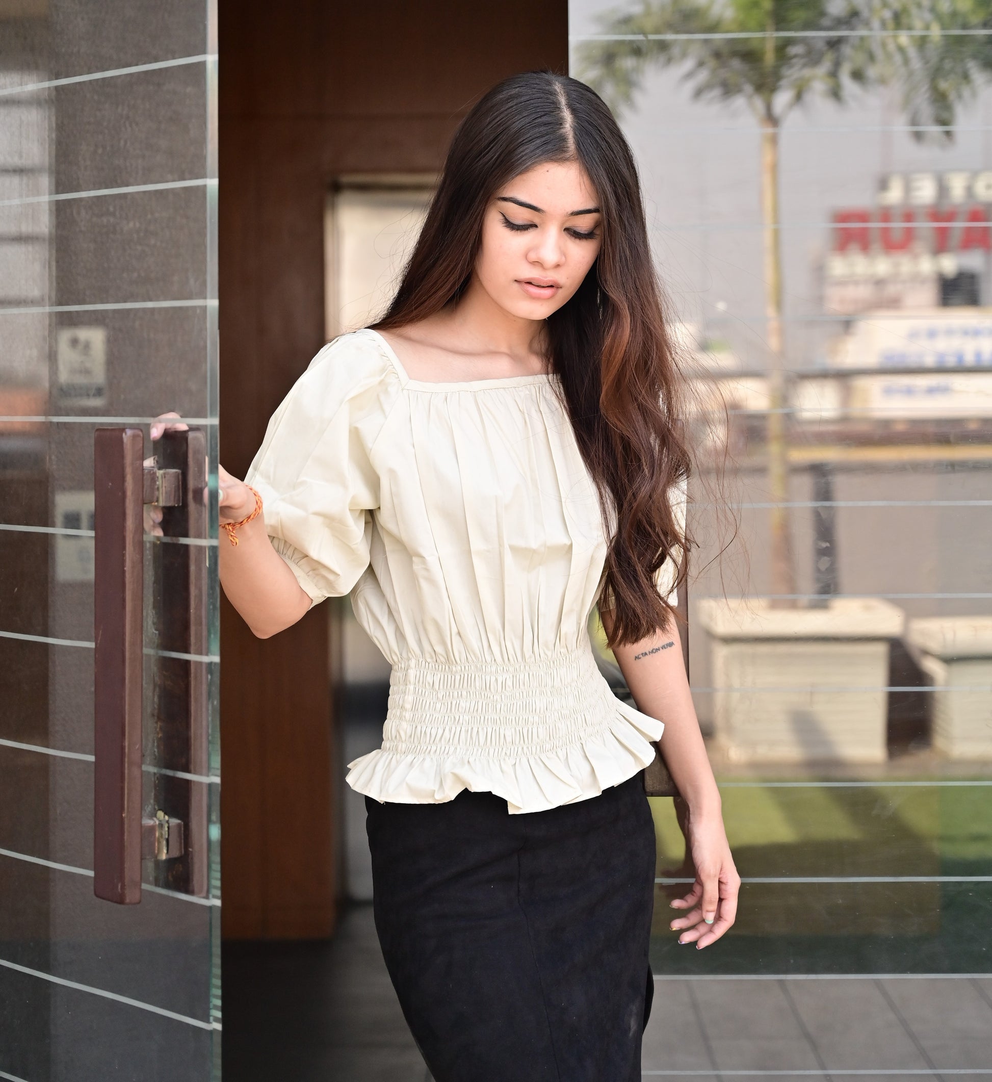 Kheil Ruched Off Shoulder Blouse