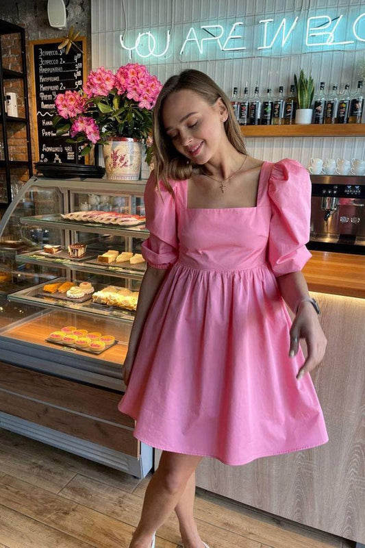 Raquelle Pink Puff Sleeve Dress