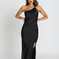 Nor Black One Shoulder Satin Dress