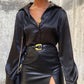 Allora Black Satin Button Dress