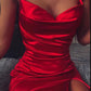 A Girl in Red hot satin dress
