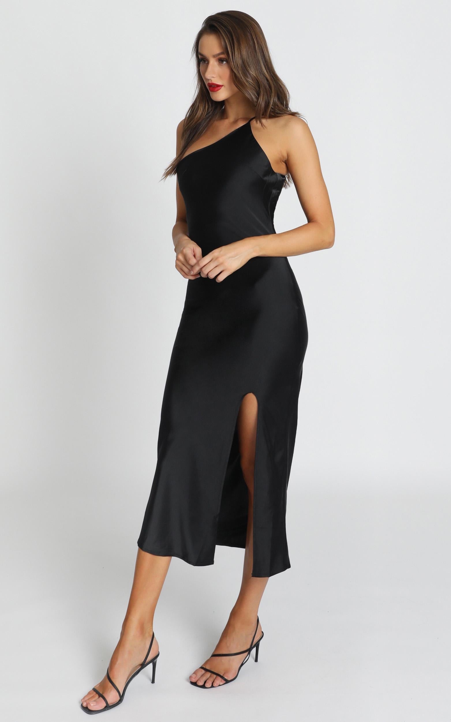 Nor Black One Shoulder Satin Dress