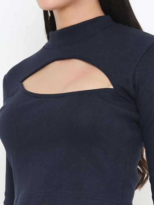 Anna Keyhole Neck Crop Knit Blouse